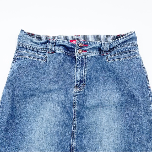 Vintage Y2K 2000s Unionbay Split-Front Denim Cotton Maxi Skirt Junior's Size 11 - Picture 3 of 11